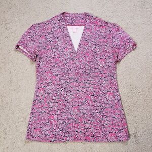 Lilly Pulitzer La La La Lilly Shirt Women XS Pink Blue Artsy Tropical Beachy